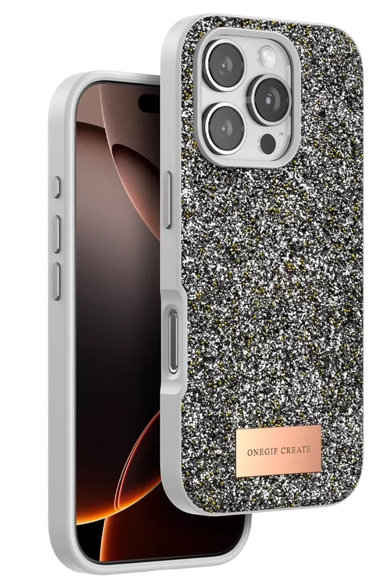 Apple iPhone 16 Pro Bright Simli Kapak - Gümüş