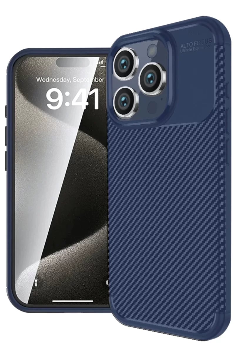 Apple iPhone 16 Pro Kılıf Auto Focus Karbon Kapak - Lacivert