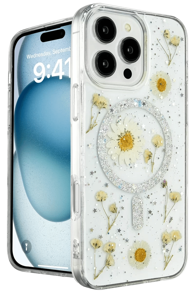 Apple iPhone 16 Pro Kılıf Daisy Simli Magsafe Kapak - Gümüş