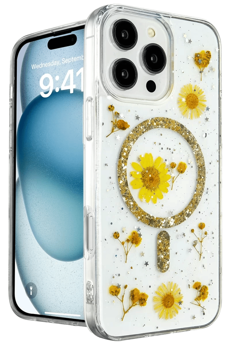 Apple iPhone 16 Pro Kılıf Daisy Simli Magsafe Kapak - Gold