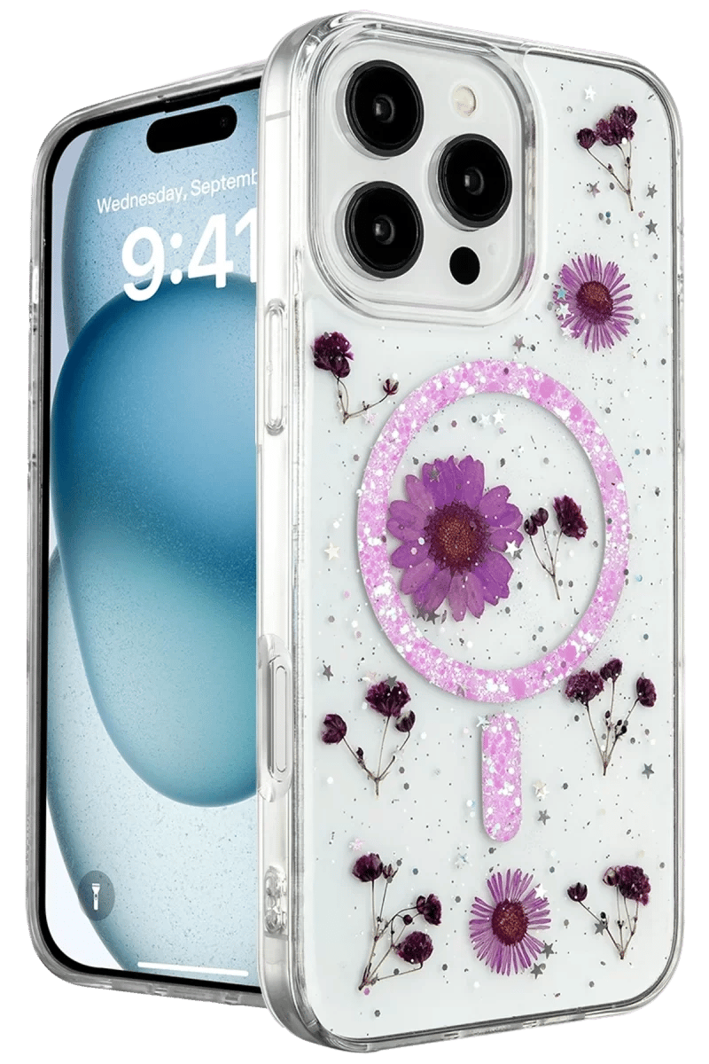 Apple iPhone 16 Pro Kılıf Daisy Simli Magsafe Kapak - Mor