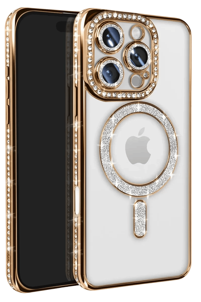 Apple iPhone 16 Pro Max Kılıf Joke Simli Magneticsafe Kılıf - Gold