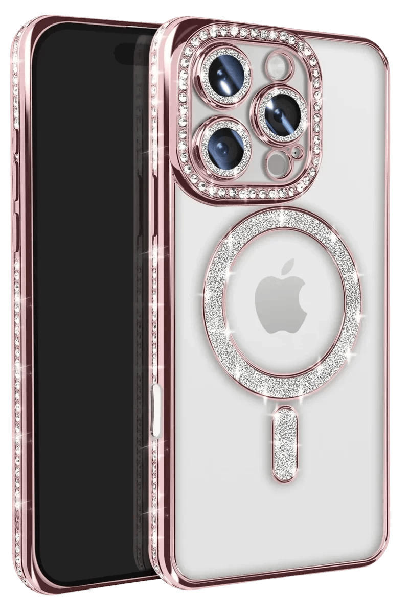 Apple iPhone 16 Pro Max Kılıf Joke Simli Magneticsafe Kılıf - Pembe