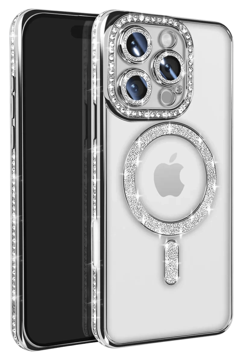 Apple iPhone 16 Pro Max Kılıf Joke Simli Magneticsafe Kılıf - Gümüş