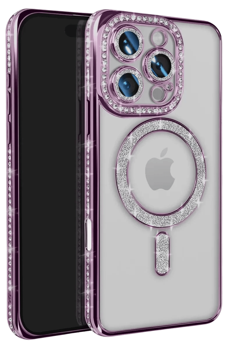 Apple iPhone 16 Pro Max Kılıf Joke Simli Magneticsafe Kılıf - Derin Mor