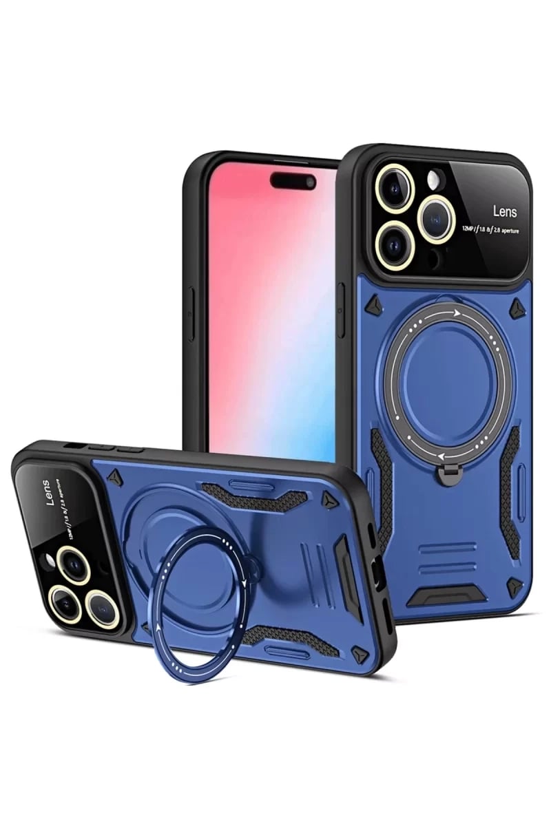 Apple iPhone 16 Pro Max Kılıf Joy Lens Standlı Kapak - Lacivert