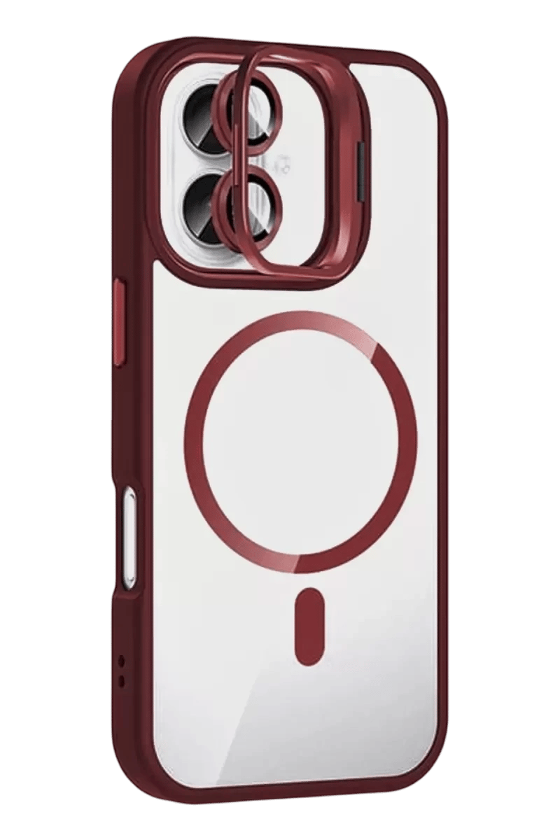 Apple iPhone 16 Remim Lensli Magsafe Standlı Kapak - Bordo