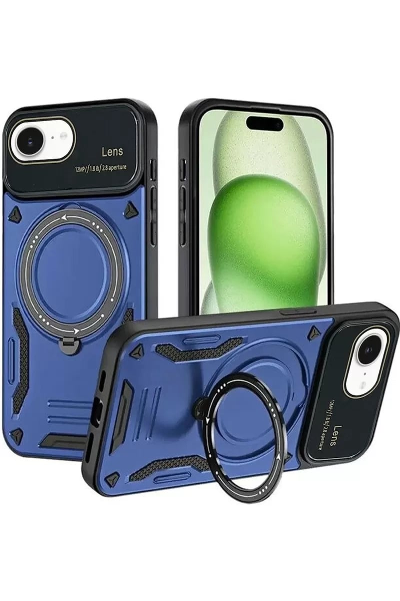 Apple iPhone 16E Kılıf Joy Lens Standlı Kapak - Lacivert