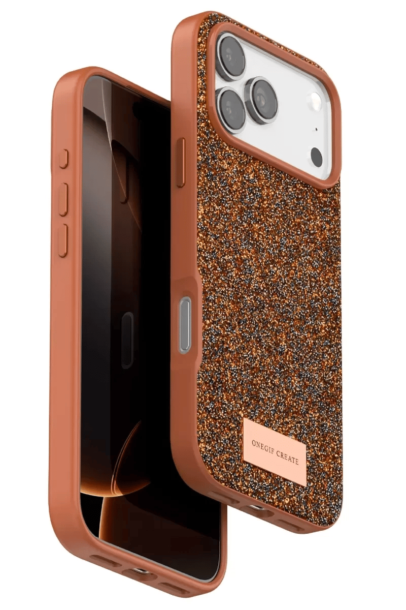 Apple iPhone 17 Pro Bright Simli Kapak - Turuncu