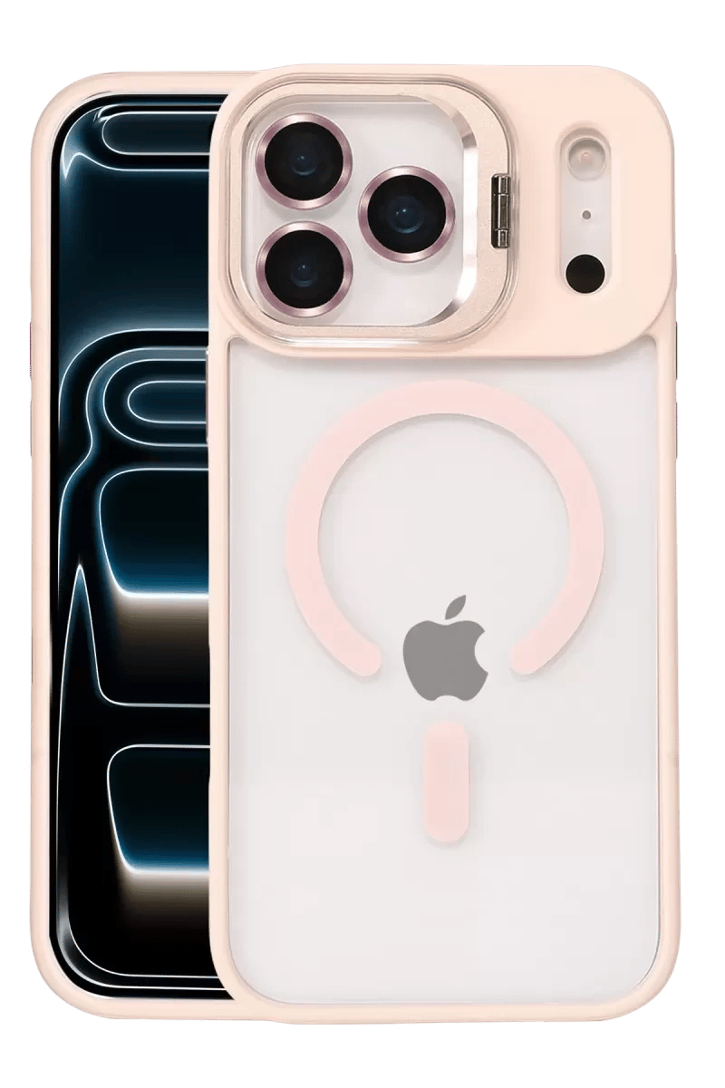 Apple iPhone 17 Pro Remim Lensli Magsafe Standlı Kapak - Pembe