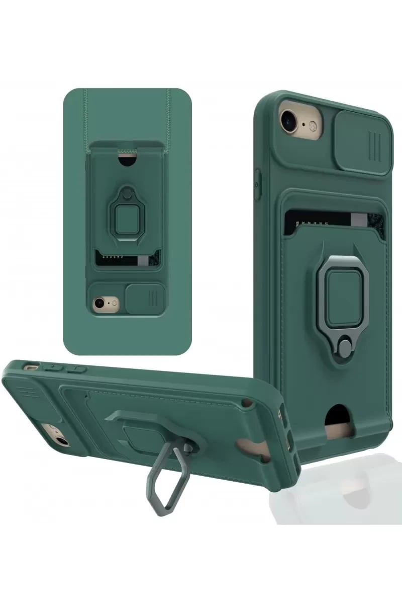 Apple iPhone 7 Kılıf Zuma Kartvizitli Yüzüklü Silikon - Yeşil
