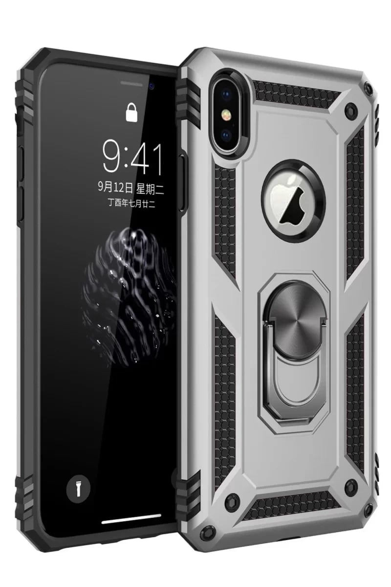 Apple iPhone X Kılıf Sofya Yüzüklü Silikon Kapak - Gümüş