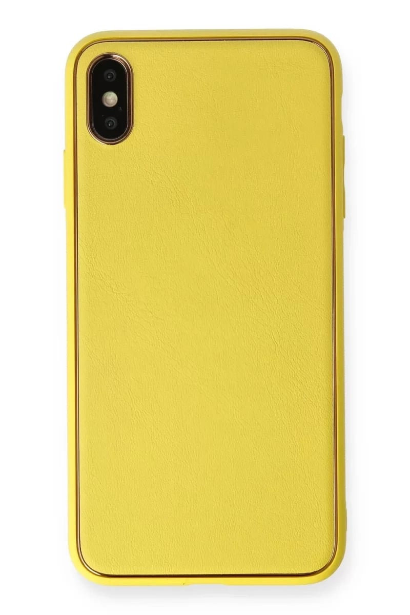 Apple iPhone XS Max Kılıf Coco Deri Silikon Kapak - Sarı