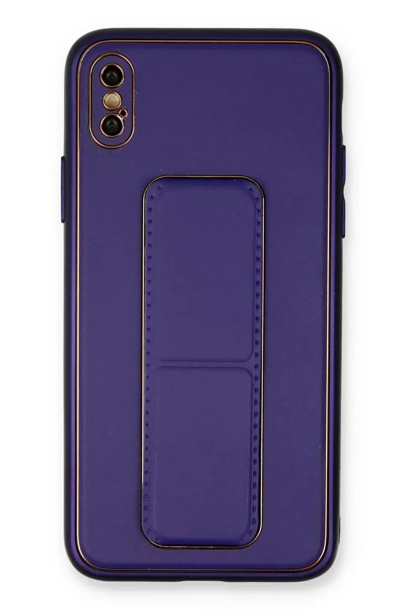 Apple iPhone XS Max Kılıf Coco Deri Standlı Kapak - Mor