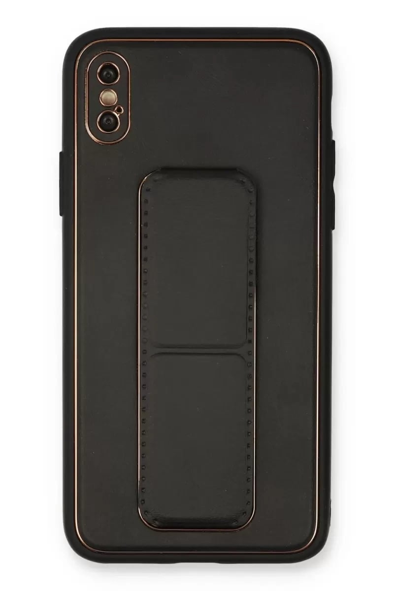 Apple iPhone XS Max Kılıf Coco Deri Standlı Kapak - Siyah