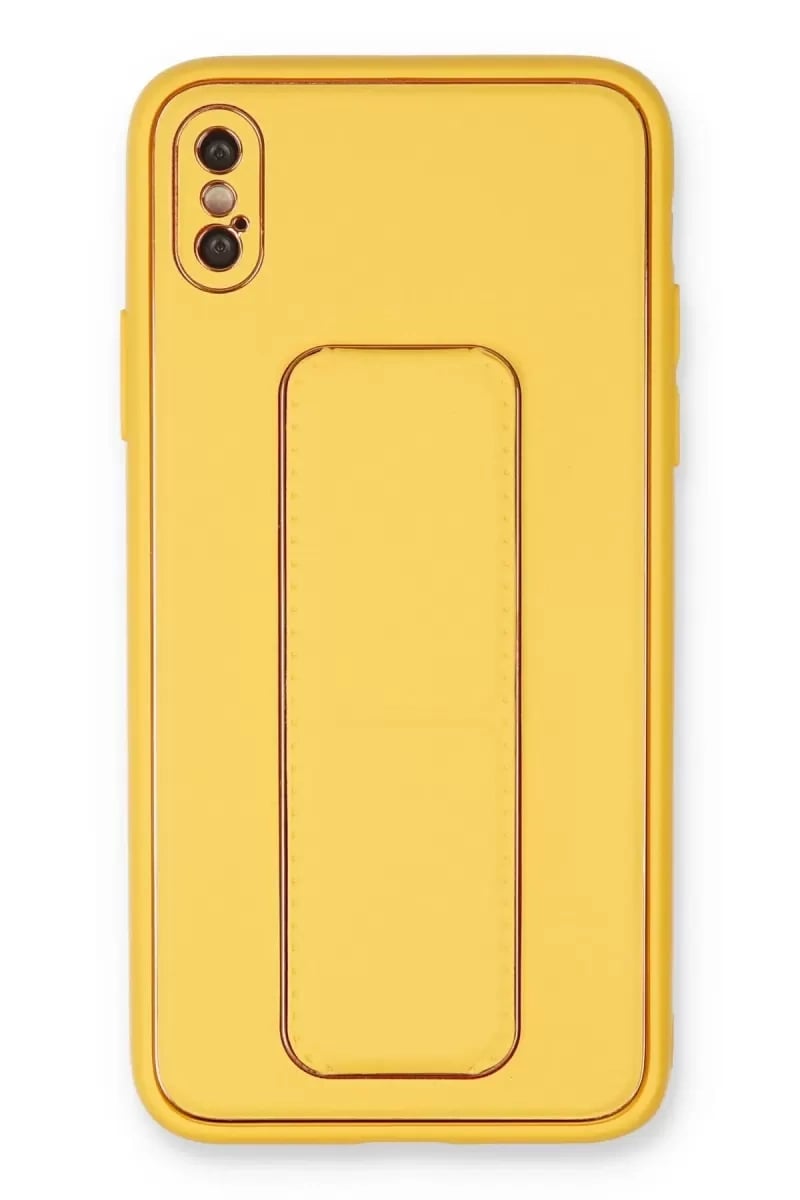 Apple iPhone XS Max Kılıf Coco Deri Standlı Kapak - Sarı
