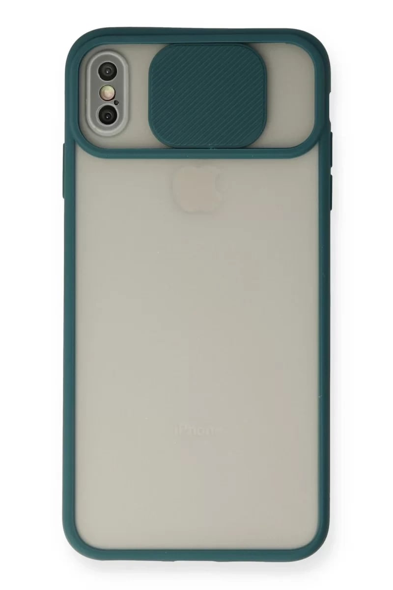 Apple iPhone XS Max Kılıf Palm Buzlu Kamera Sürgülü Silikon - Yeşil