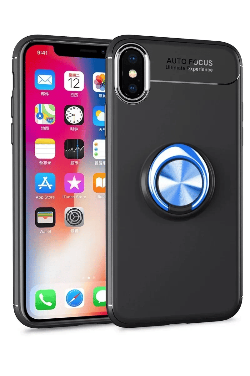 Apple iPhone XS Max Kılıf Range Yüzüklü Silikon - Siyah-Mavi