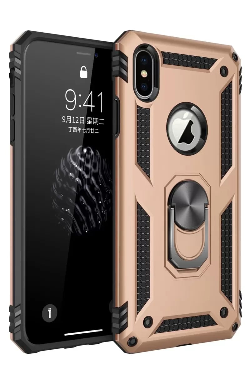 Apple iPhone XS Max Kılıf Sofya Yüzüklü Silikon Kapak - Gold