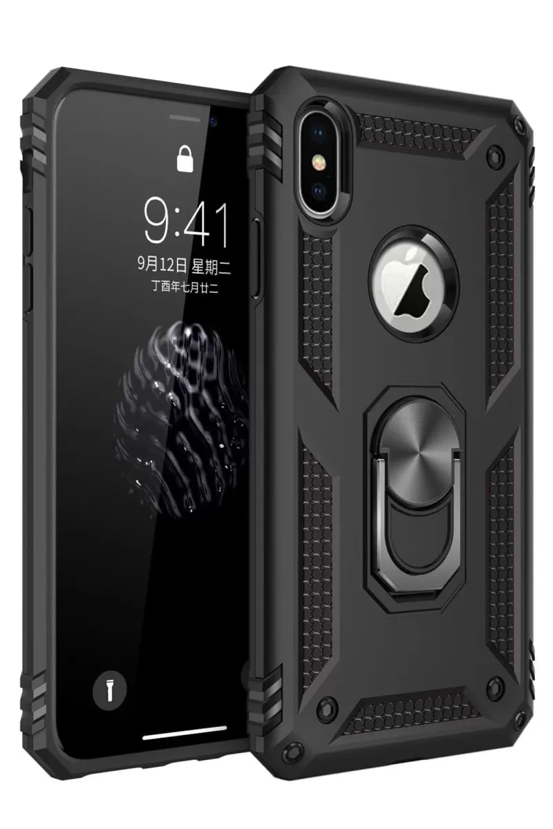 Apple iPhone XS Max Kılıf Sofya Yüzüklü Silikon Kapak - Siyah