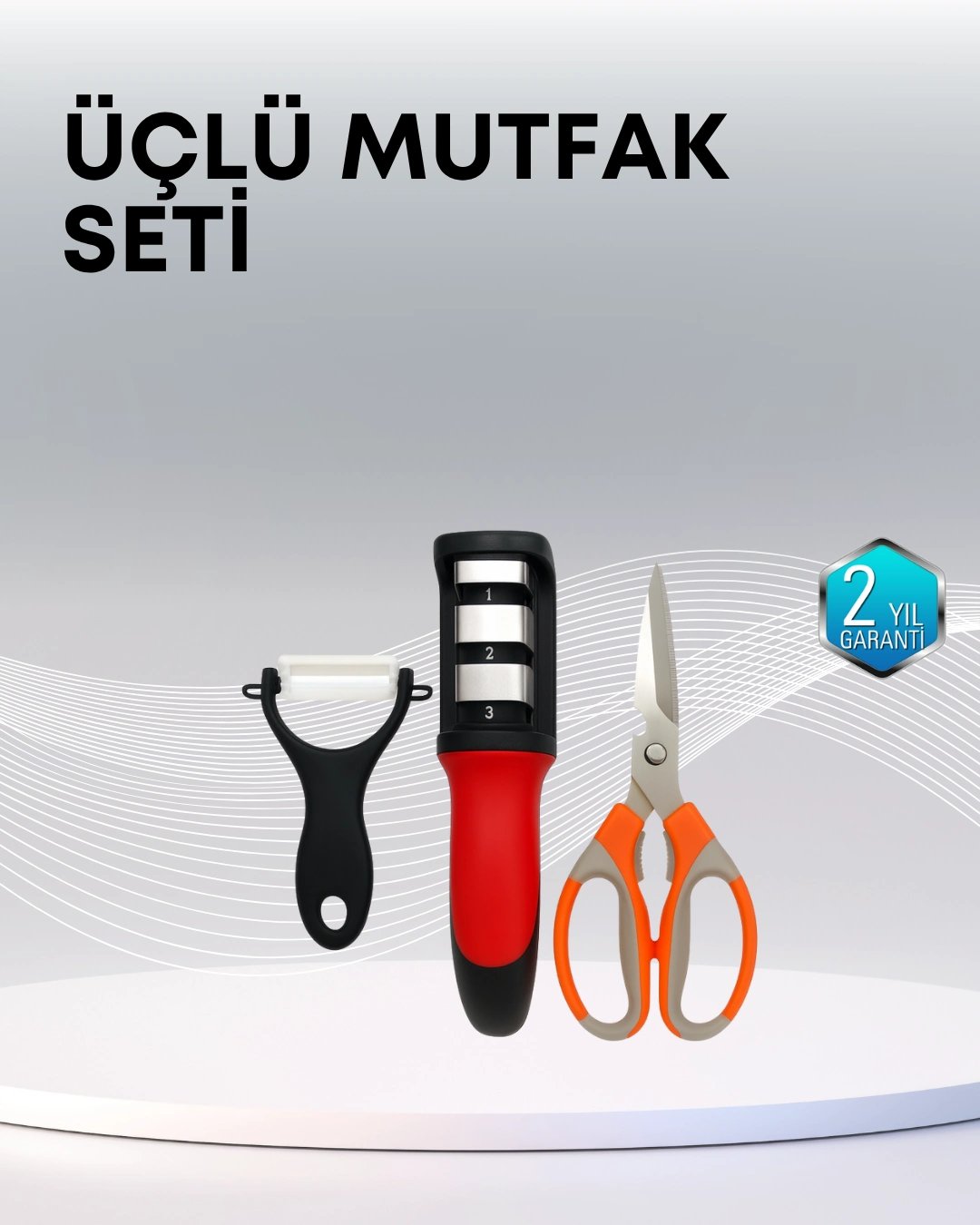 Çok Fonksiyonlu Mutfak Makas Seti – 3 Makas, Bileyici ve Soyacak Dahil