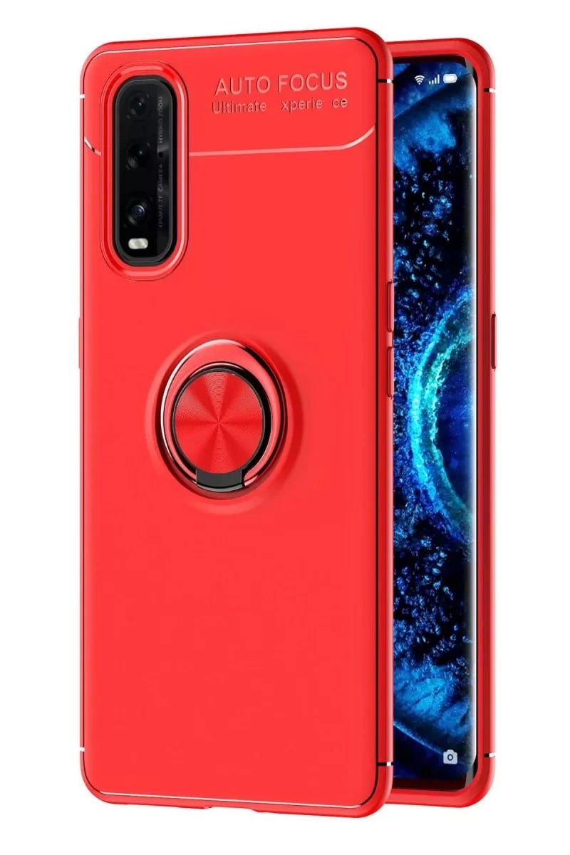 Find X2 Kılıf Range Yüzüklü Silikon - Kırmızı