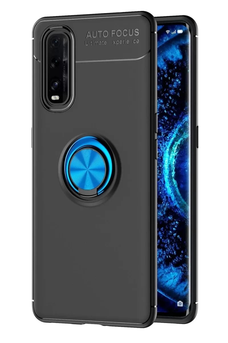 Find X2 Kılıf Range Yüzüklü Silikon - Siyah-Mavi