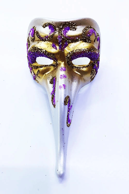 Fuşya Renk İşlemeli Seramik Venedik Uzun Maske Magnet