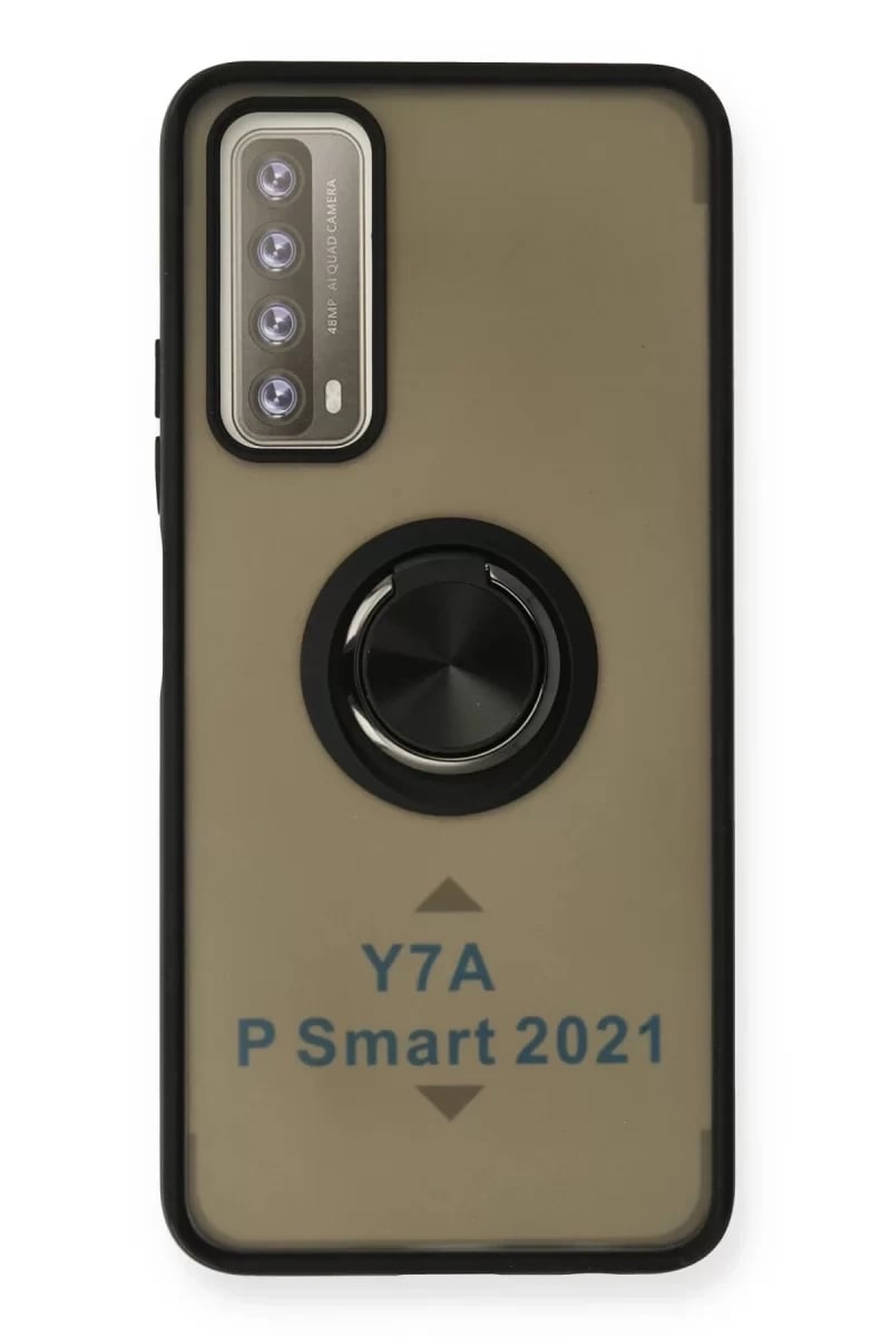 Huawei P Smart 2021 Kılıf Montreal Yüzüklü Silikon Kapak - Siyah