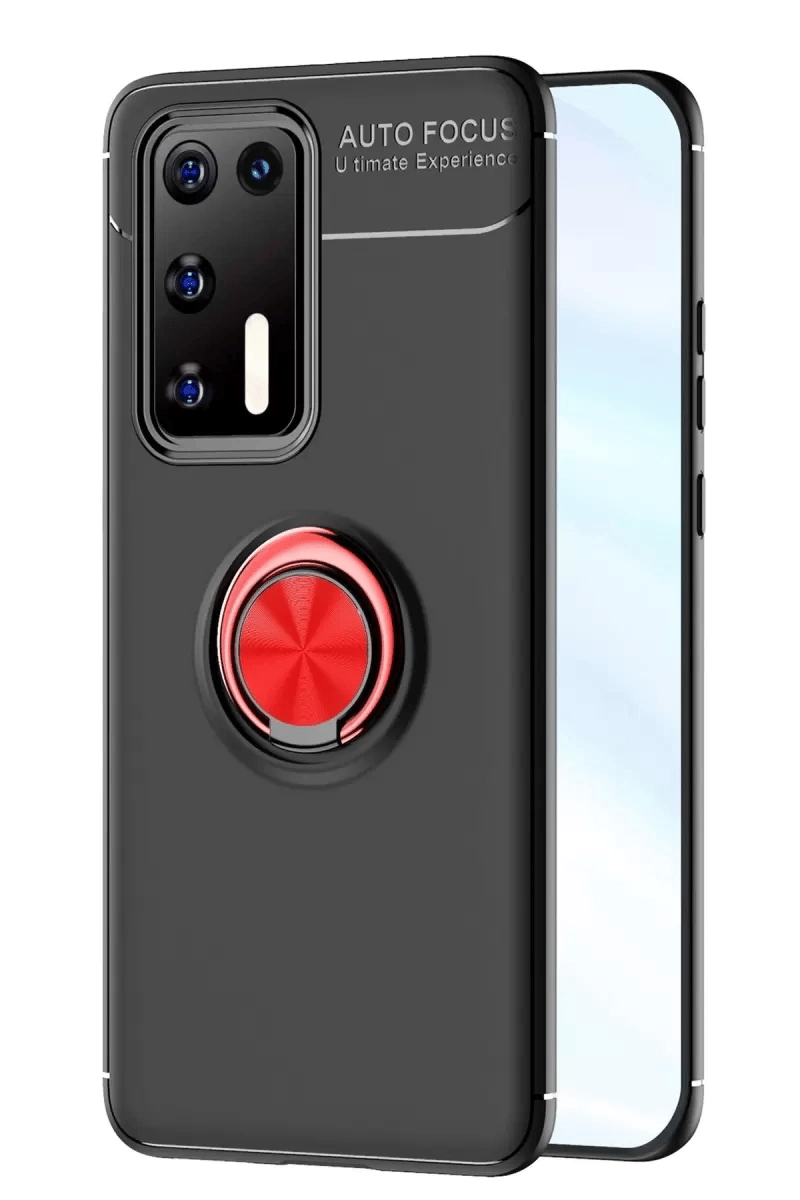 Huawei P40 Kılıf Range Yüzüklü Silikon - Siyah-Kırmızı