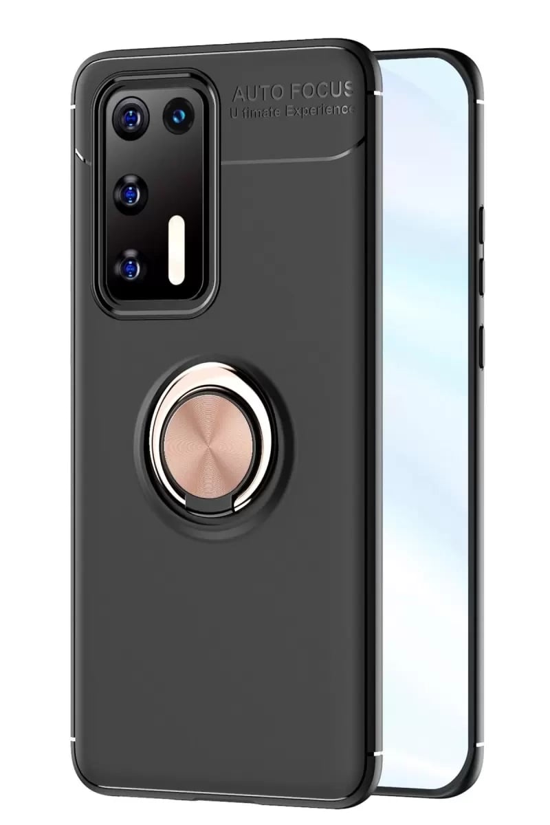 Huawei P40 Kılıf Range Yüzüklü Silikon - Siyah-Gold