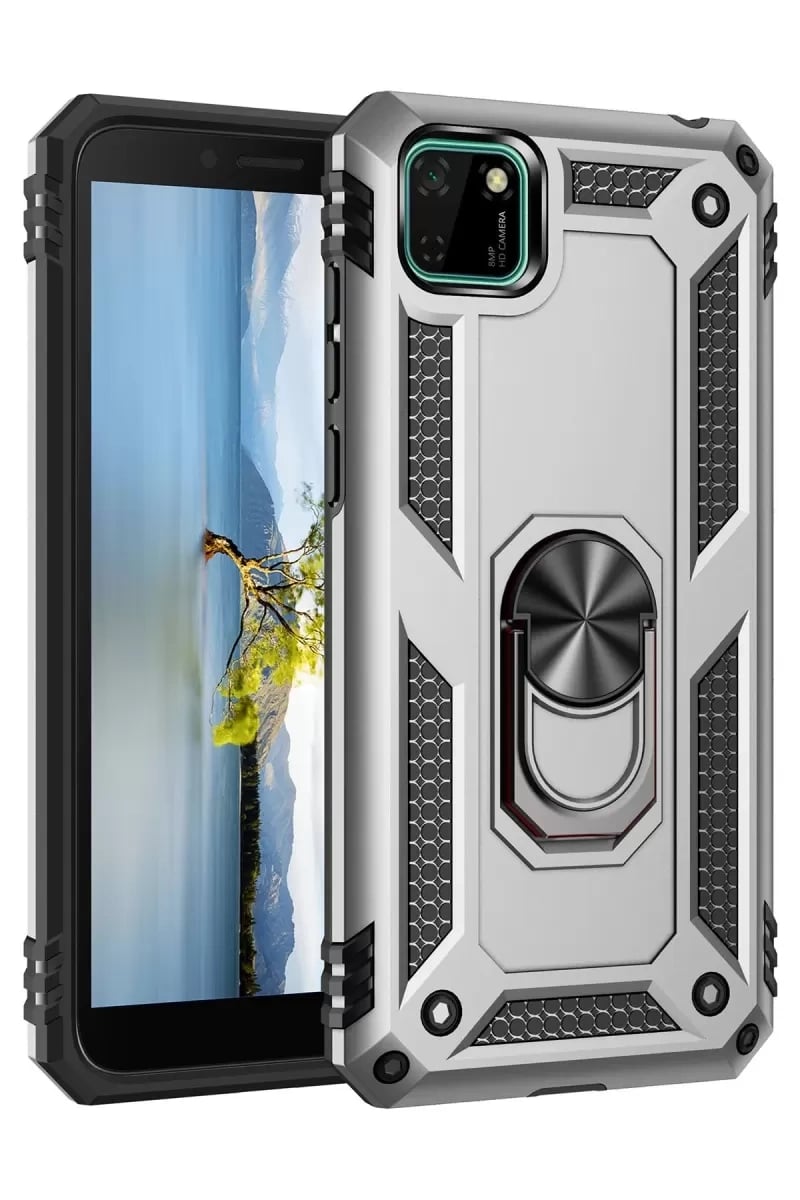 Huawei Y5P Kılıf Sofya Yüzüklü Silikon Kapak - Gümüş
