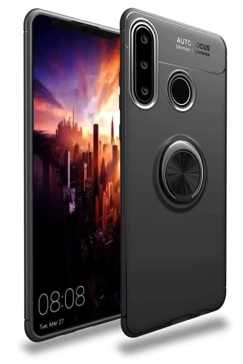 Huawei Y6P Kılıf Range Yüzüklü Silikon - Siyah