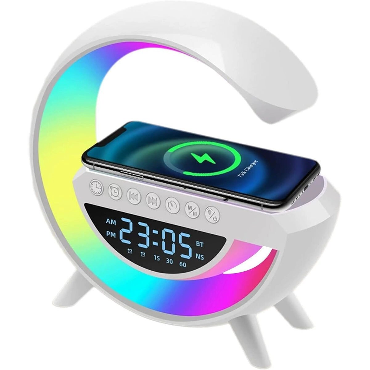 KABLOSUZ ŞARJLI HOPARLÖR SPEAKER G KASA RGB IŞIKLI SAAT FM RADIO ALARM BT USB TF AUX