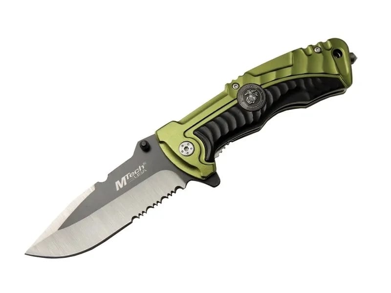 Mtech 4-12-1 Haki Kurtarma / Kamp Çakısı 21cm- Yarı Otomatik, Testere Detaylı, Cam Kırma Aparatlı, Kemerlikli