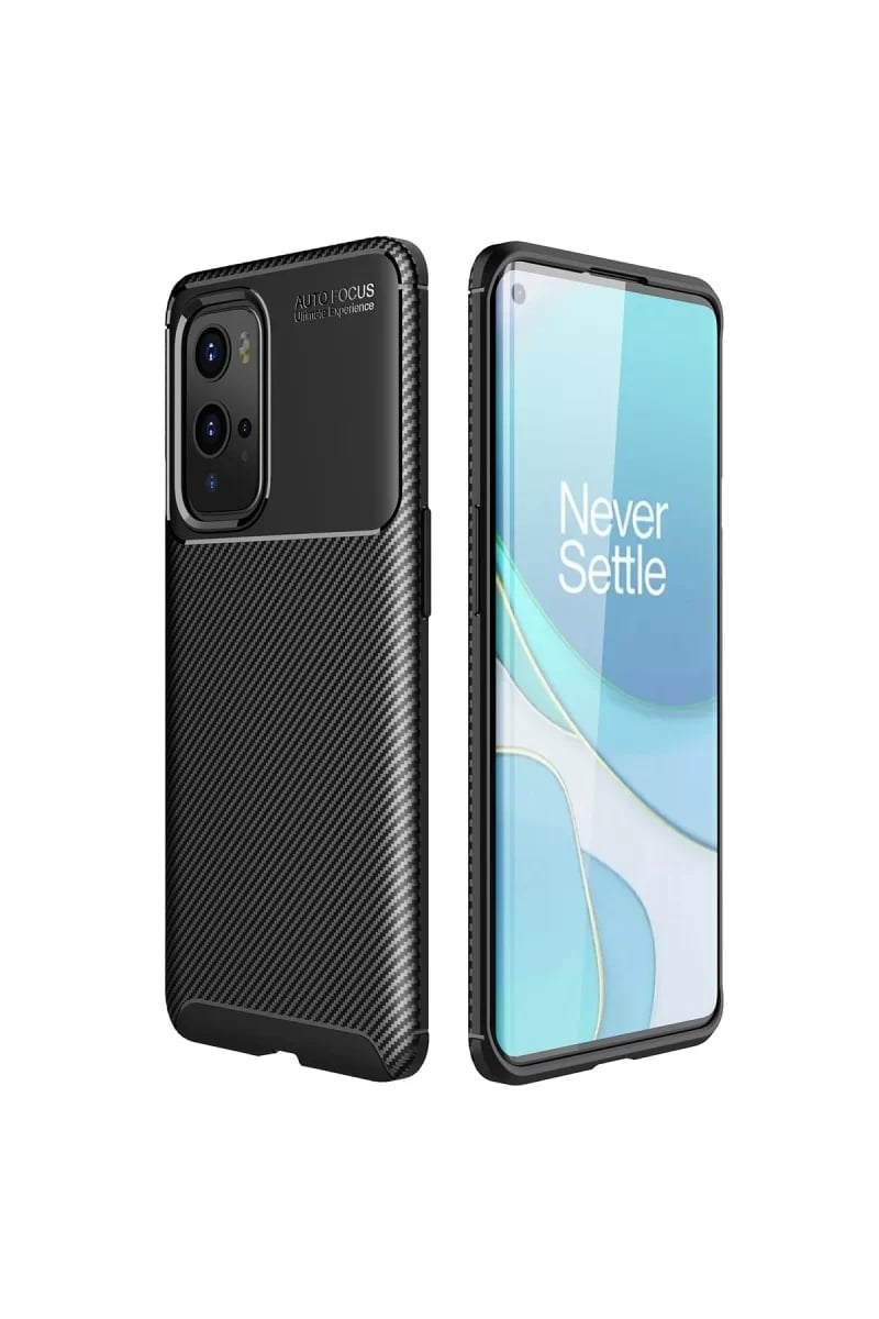 One Plus 9 Pro Kılıf Auto Focus Karbon Kapak - Siyah