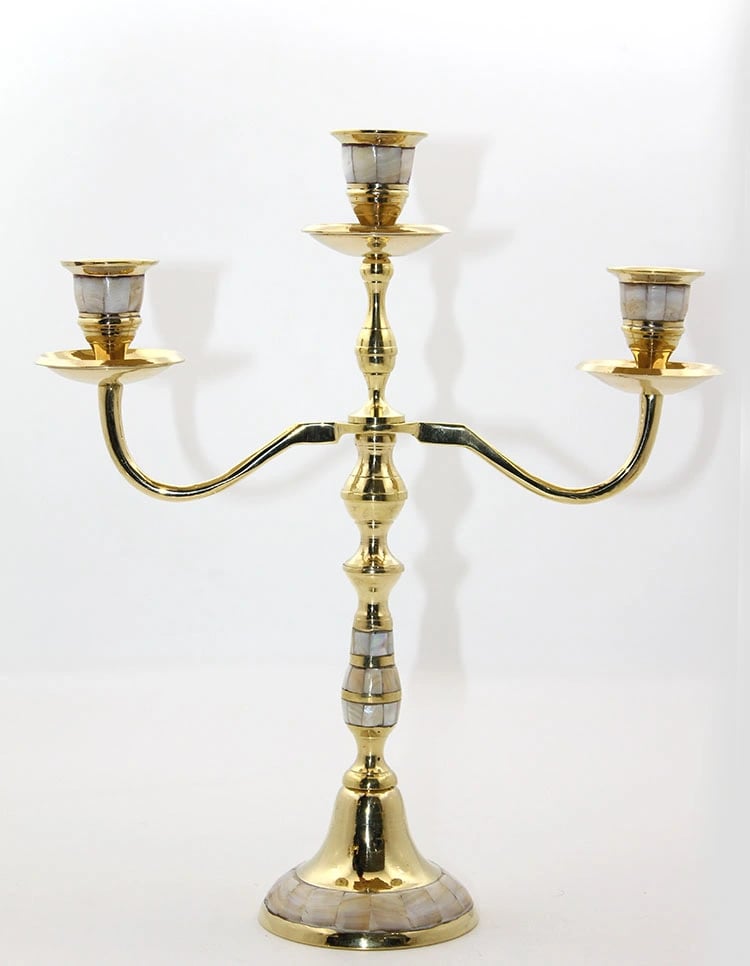 Pirinç Sedefli 3'lü Şamdan Model 2