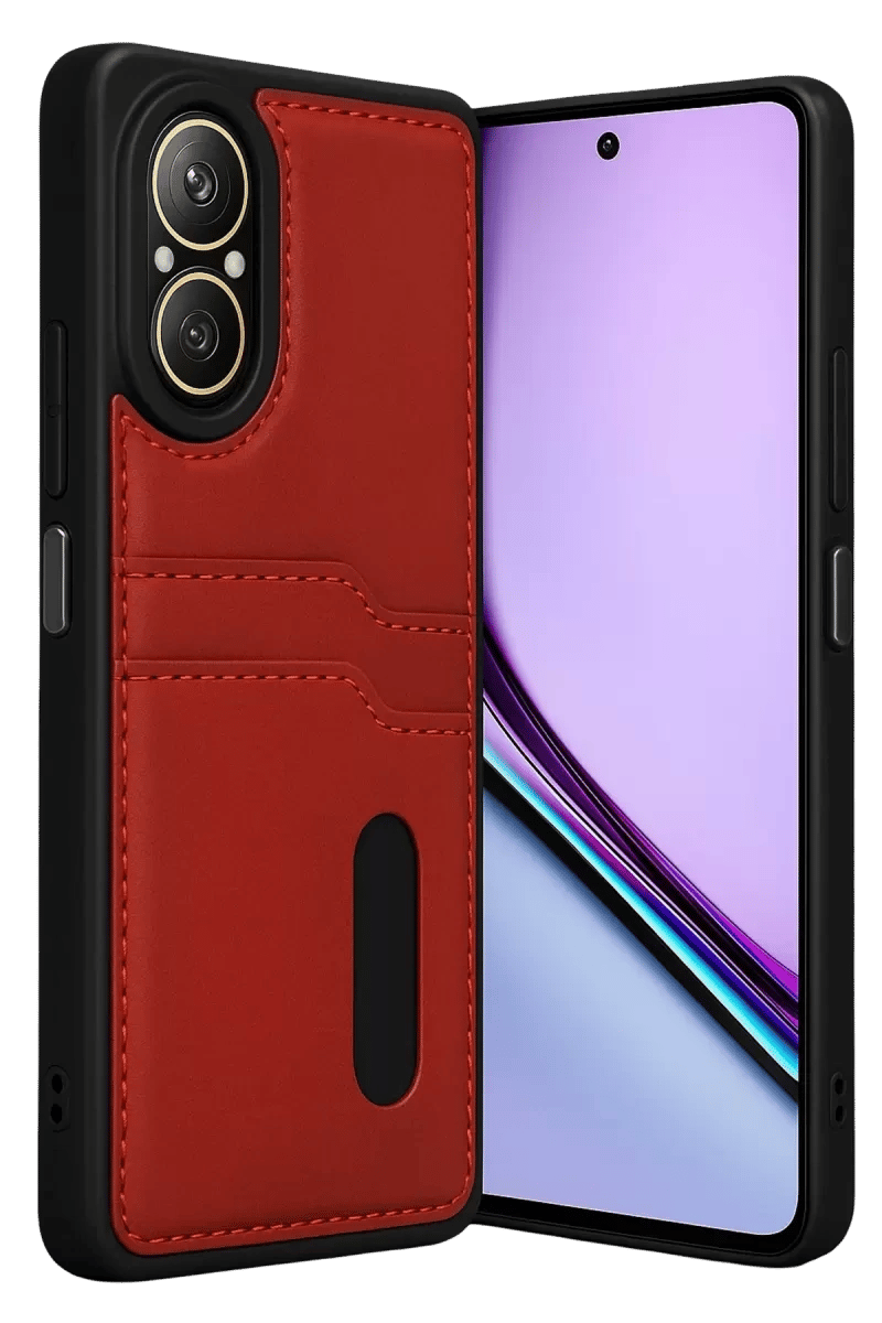 Realme 12 Lite Kılıf Sara Kartvizitli Deri Kılıf - Kırmızı