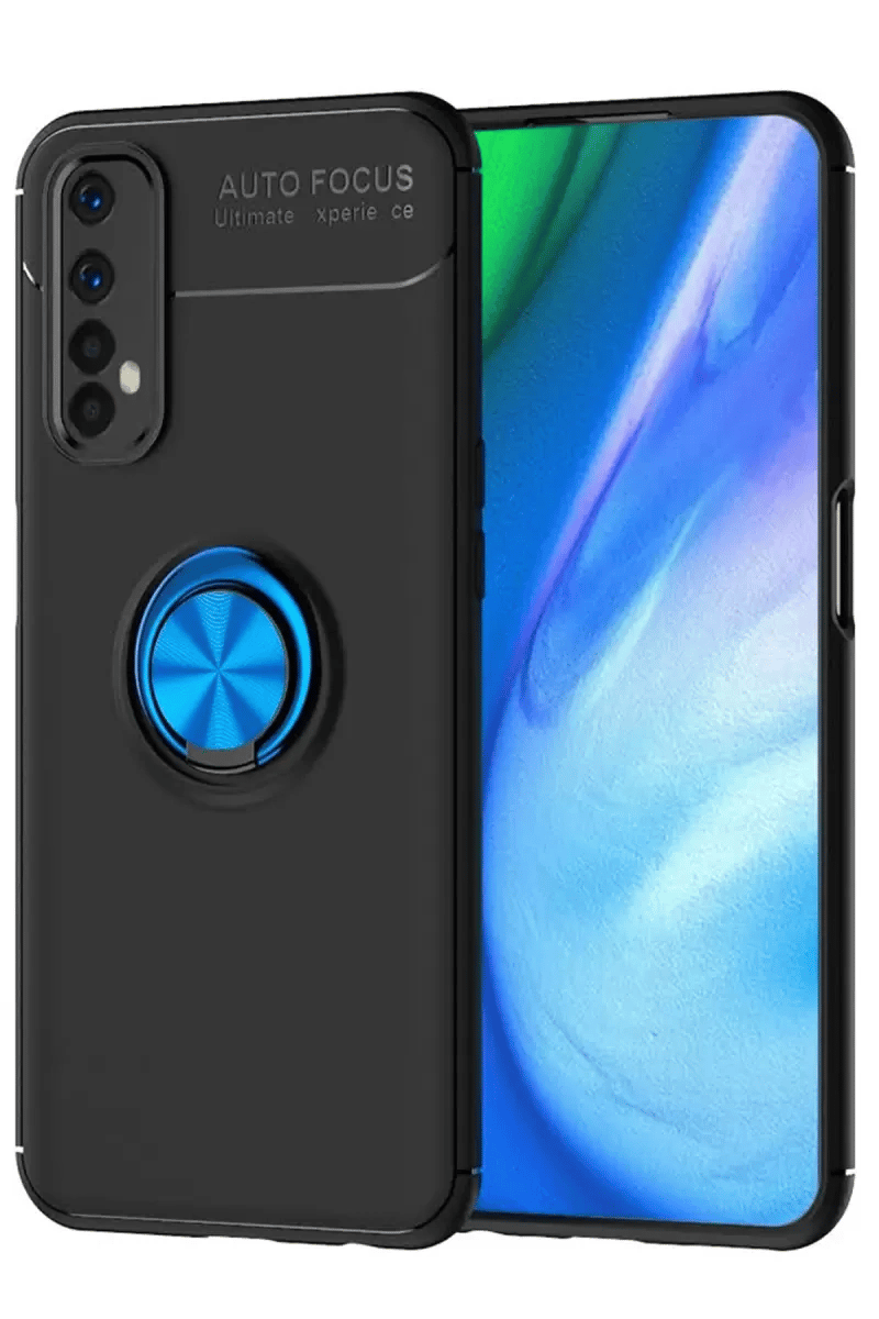 Realme 7 Kılıf Range Yüzüklü Silikon - Siyah-Mavi