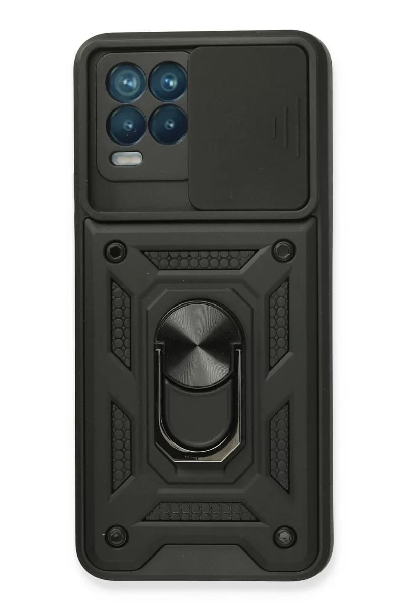 Realme 8 Kılıf Pars Lens Yüzüklü Silikon - Siyah
