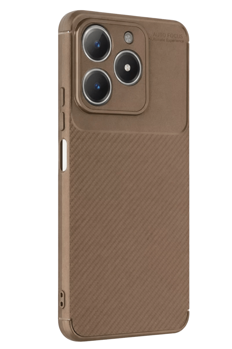 Realme C61 Kılıf Auto Focus Karbon Kapak - Kahverengi