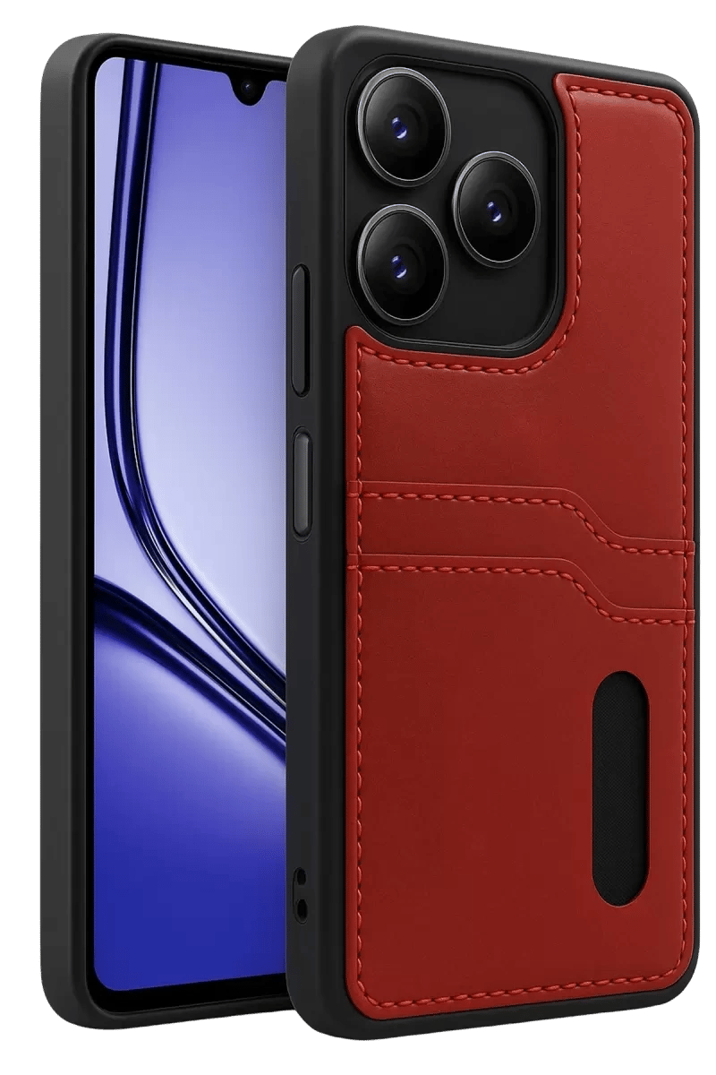 Realme Note 50 4G Kılıf Sara Kartvizitli Deri Kılıf - Kırmızı