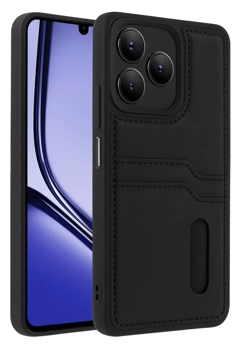Realme Note 50 4G Kılıf Sara Kartvizitli Deri Kılıf - Siyah
