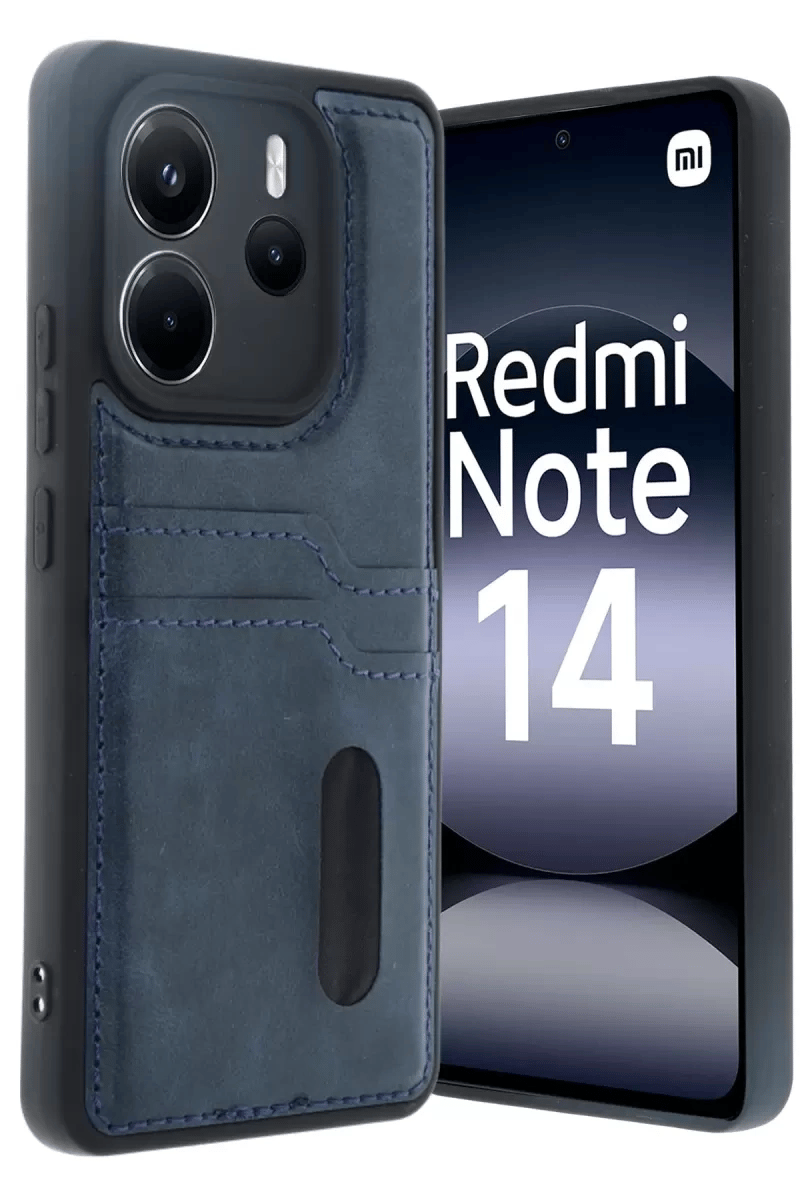 Redmi Note 14 4G Kılıf Sara Kartvizitli Deri Kılıf - Lacivert