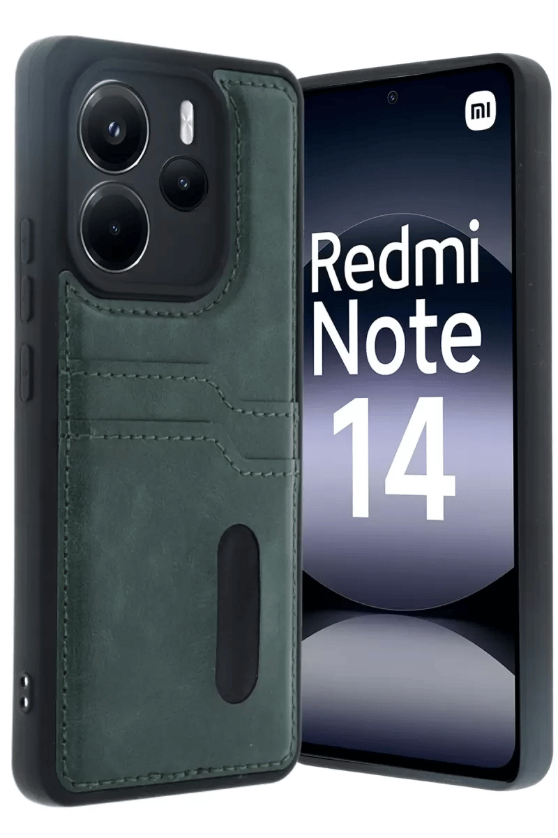 Redmi Note 14 4G Kılıf Sara Kartvizitli Deri Kılıf - Koyu Yeşil