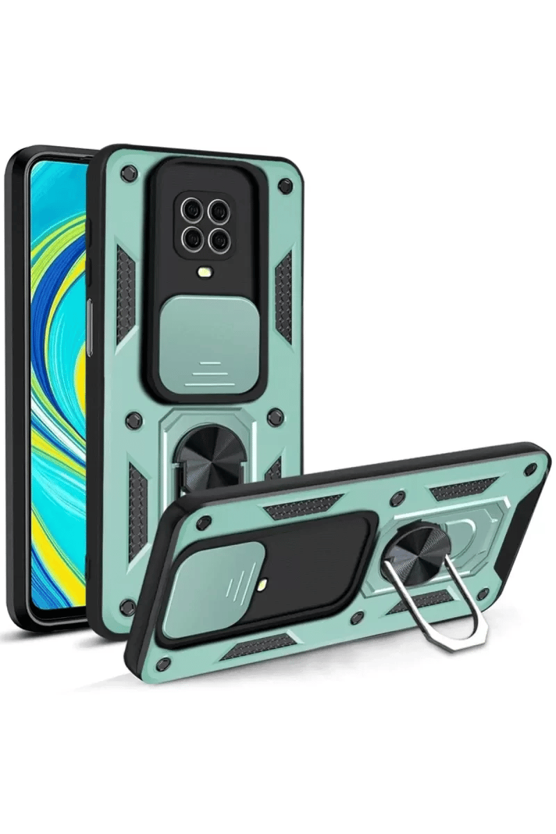 Redmi Note 9 Pro Kılıf Pars Lens Yüzüklü Silikon - Yeşil