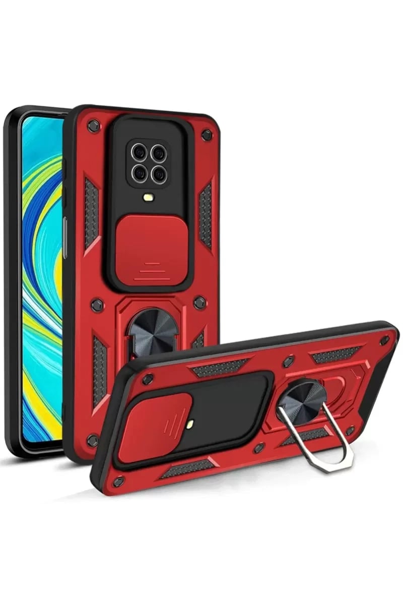 Redmi Note 9 Pro Kılıf Pars Lens Yüzüklü Silikon - Kırmızı