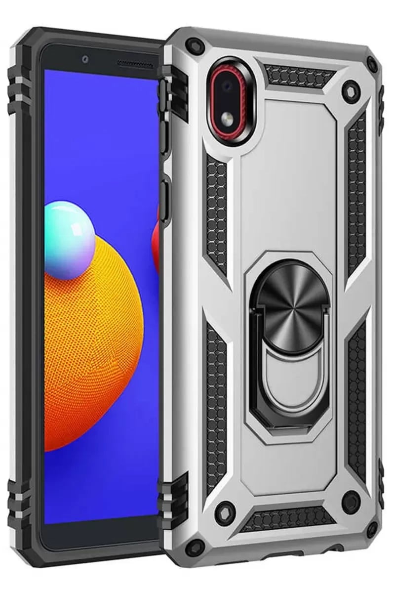 Samsung Galaxy A01 Core Kılıf Sofya Yüzüklü Silikon Kapak - Gümüş