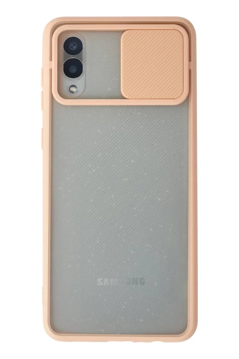 Samsung Galaxy A02 Kılıf Palm Buzlu Kamera Sürgülü Silikon - Pembe