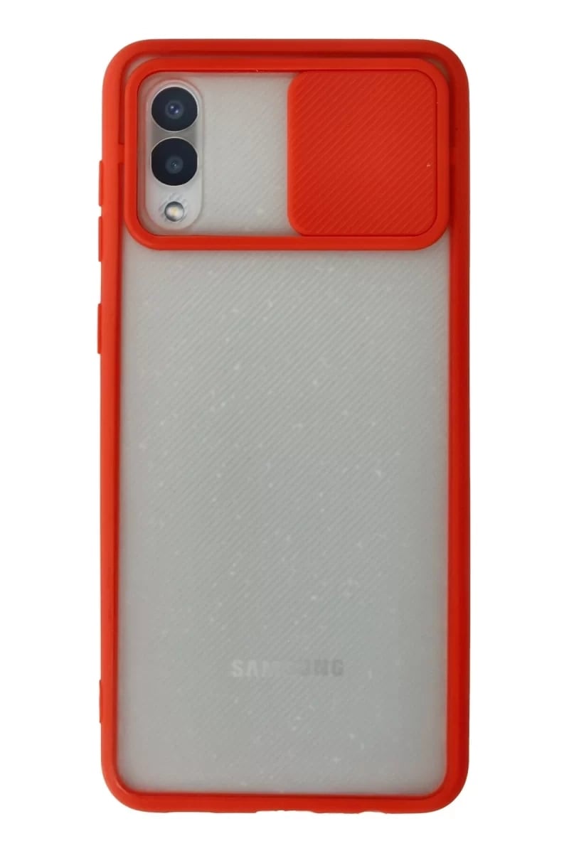 Samsung Galaxy A02 Kılıf Palm Buzlu Kamera Sürgülü Silikon - Kırmızı